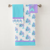 Cute Turquoise en Paarse Fish Bath Towel Set Bad Handdoek (Insitu)