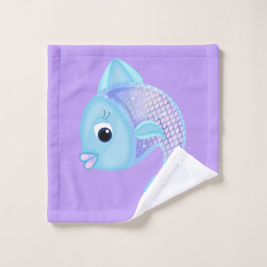 Cute Turquoise en Paarse Fish Bath Towel Set Bad Handdoek (Wasdoekje)