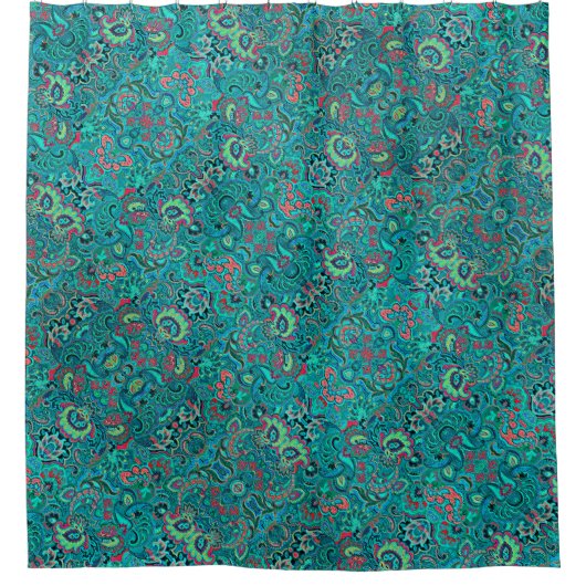 Cute  turquoise floral douchegordijn (Voorkant)