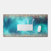 Cute turquoise gold faux glitter monogram bureaumat (Keyboard & Muis)