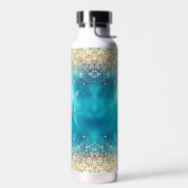 Cute turquoise gold faux glitter monogram waterfles (Links)