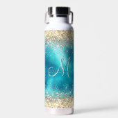 Cute turquoise gold faux glitter monogram waterfles (Voorkant)