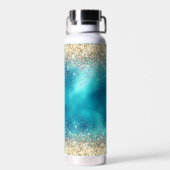 Cute turquoise gold faux glitter monogram waterfles (Achterkant)