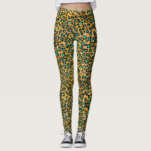Cute Turquoise/Gold Leggings Empreintes de léopard