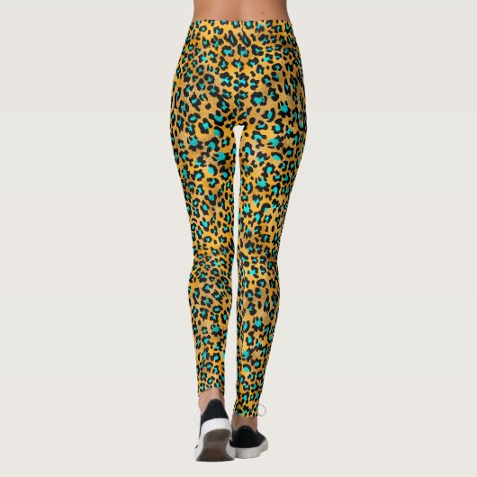 Cute Turquoise/Gold Leopard Print Leggings (Achterkant)