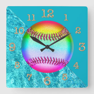 Cute Turquoise Multicolored Softball Wall klok