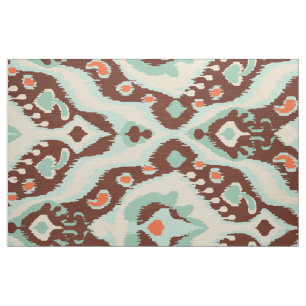 Cute turquoise oranje bruine ikattribale patronen stof