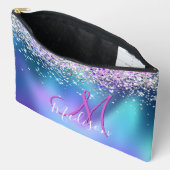 Cute turquoise paarse faux glitter monogram etui (Open)