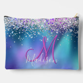 Cute turquoise paarse faux glitter monogram etui (Achterkant)