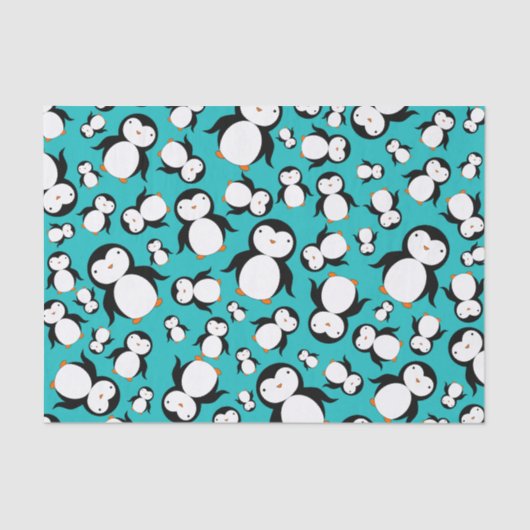 Cute turquoise pguin patroon tissuepapier (Voorkant)