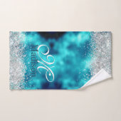 Cute turquoise Silfaux glitter monogram Bad Handdoek (Handdoek)