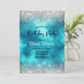Cute turquoise Silfaux glitter monogram Kaart (Staand voorkant)