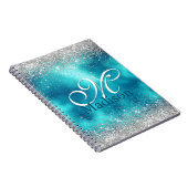 Cute turquoise Silfaux glitter monogram Notitieboek (Rechterzijde)