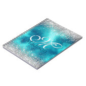 Cute turquoise Silfaux glitter monogram Notitieboek (Linkerzijde)