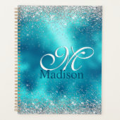Cute turquoise Silfaux glitter monogram Planner (Voorkant)