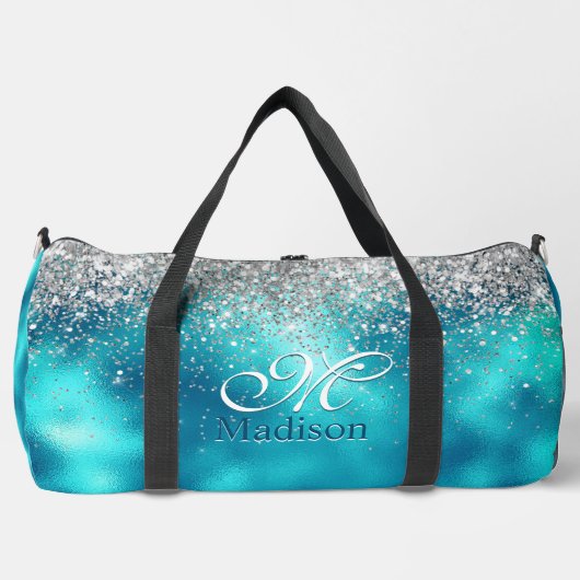 Cute turquoise Silfaux glitter monogram Plunjezak (Voorkant)