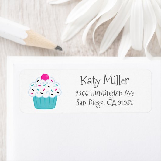 Cute Turquoise Sprinkle Cupcake Girls Etiket (Insitu)