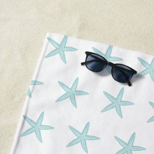Cute Turquoise Starfish Custom Beach Towel Strandlaken (In situ)