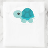 Cute Turquoise Tortoise Ovale Sticker (Tas)