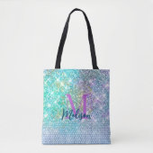 Cute Turquoise unicorn faux glitter monogram Draagtas (Voorkant)