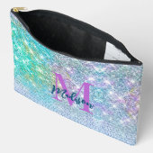 Cute Turquoise unicorn faux glitter monogram Etui (Open)