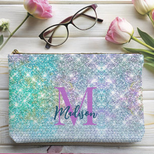 Cute Turquoise unicorn faux glitter monogram Etui