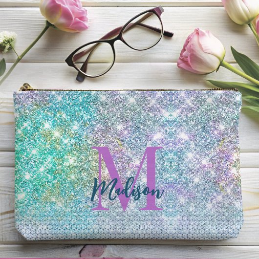 Cute Turquoise unicorn faux glitter monogram Etui