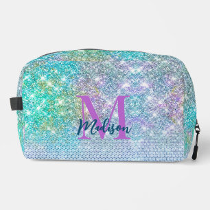 Cute Turquoise unicorn faux glitter monogram Toilettasje