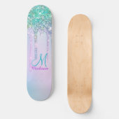 Cute Turquoise Unicorn Rainbow Glitter Drivers Skateboard (Voorkant)