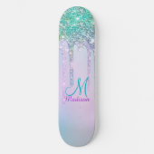 Cute Turquoise Unicorn Rainbow Glitter Drivers Skateboard (Voorkant)