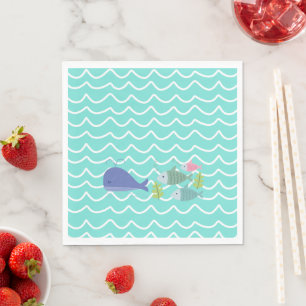 Cute Turquoise Whale & Fishy Paper Napkins Servet