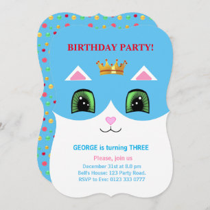 Cute Turquoise & White Prince Tuxedo Cat Birthday Kaart