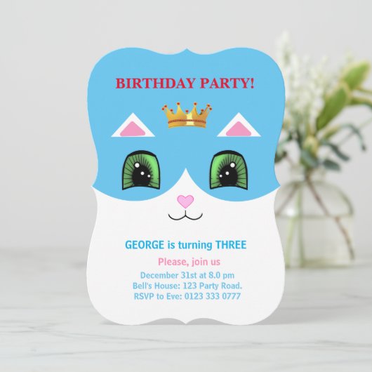 Cute Turquoise & Witte Prince Tuxedo Kat Verjaarda Kaart (Staand voorkant)