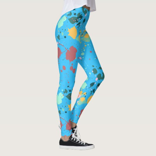 Cute Turquoise, Yellow Paint Splatter Pattern Leggings (Rechts)