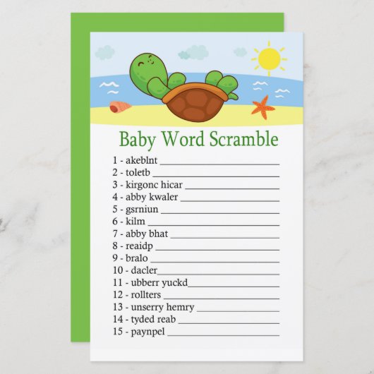 Cute Turtle Baby word scramble game (Voorkant / Achterkant)