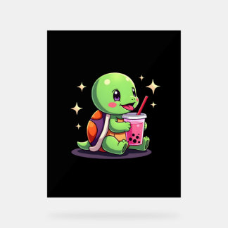 Cute turtle drinking boba. Funny Boba Turtles Love