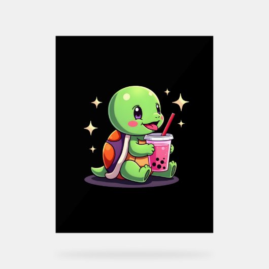 Cute turtle drinking boba. Funny Boba Turtles Love (Recto)