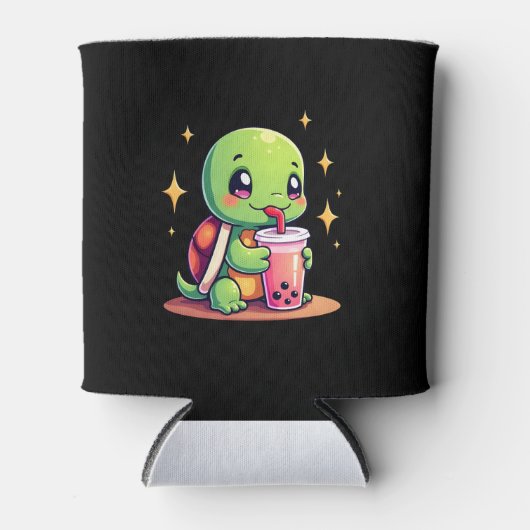 Cute turtle drinking boba. Funny Boba Turtles Love Blikjeskoeler (Voorkant)
