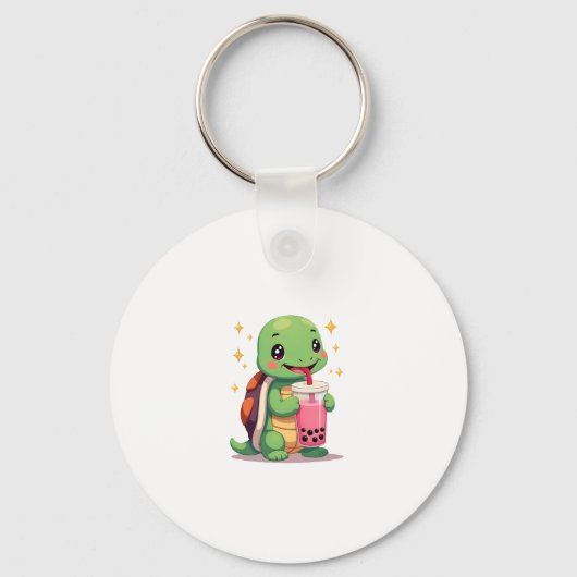 Cute turtle drinking boba. Funny Boba Turtles Love Sleutelhanger (Voorkant)