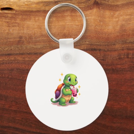 Cute turtle drinking boba. Funny Boba Turtles Love Sleutelhanger (Voorkant)