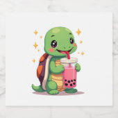 Cute turtle drinking boba. Funny Boba Turtles Love Sparkling Wijnetiket (Enkel label)