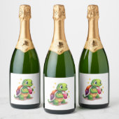 Cute turtle drinking boba. Funny Boba Turtles Love Sparkling Wijnetiket (Flessen)