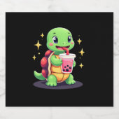 Cute turtle drinking boba. Funny Boba Turtles Love Sparkling Wijnetiket (Enkel label)