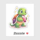 Cute turtle drinking boba. Funny Boba Turtles Love Sticker (Vel)