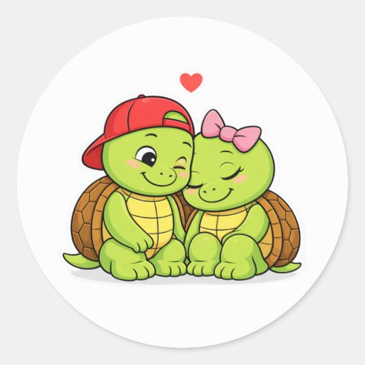 Cute turtle duo in love ronde sticker (Voorkant)