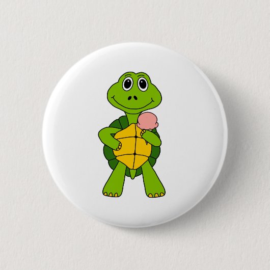 Cute Turtle Eating Ice Cream Cartoon Ronde Button 5,7 Cm (Voorkant)