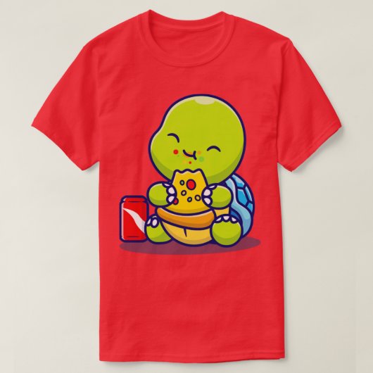 Cute Turtle Eating Pizza met Soda T-shirt (Design voorkant)