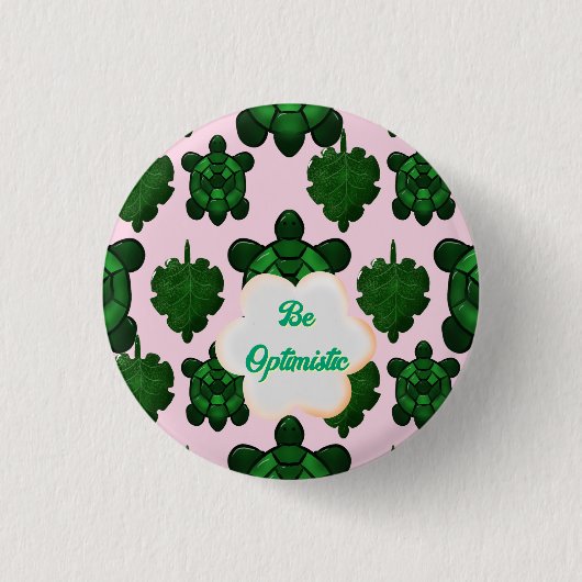 Cute Turtle Leaves Seamless Pattern, Tropical  Ronde Button 3,2 Cm (Voorkant)