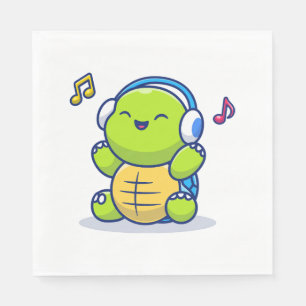 Cute Turtle ListenMuziek met hoofdtelefoon Servet