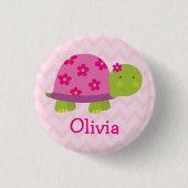 Cute Turtle Personalized Button for Girls (Voorkant)